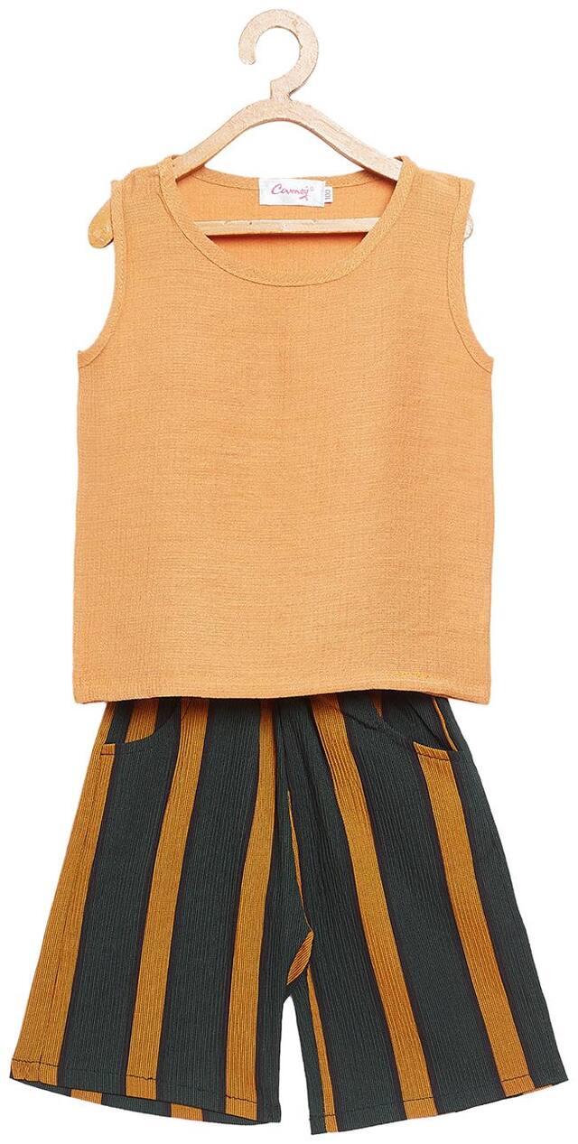 Camey Girl Polyester Top & Bottom Set - Brown & Black