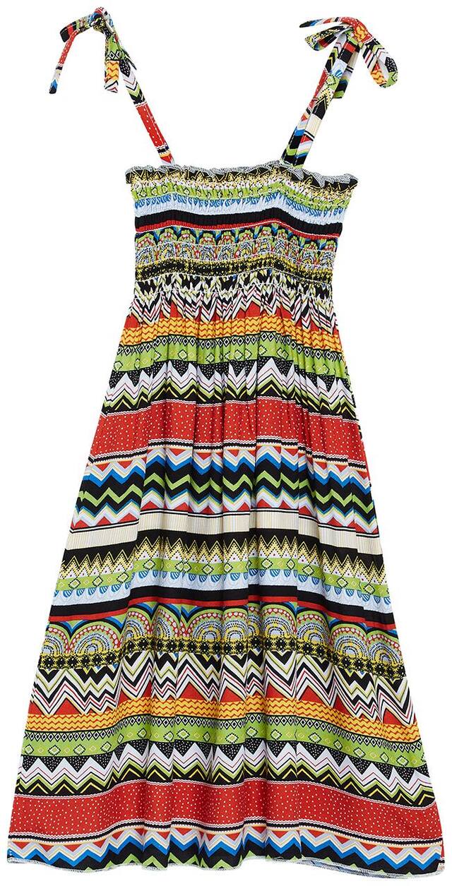 Camey Girls Multi color Cotton Gathered Frock Dress Beach Wear Casual Wear Shoulder Tie up