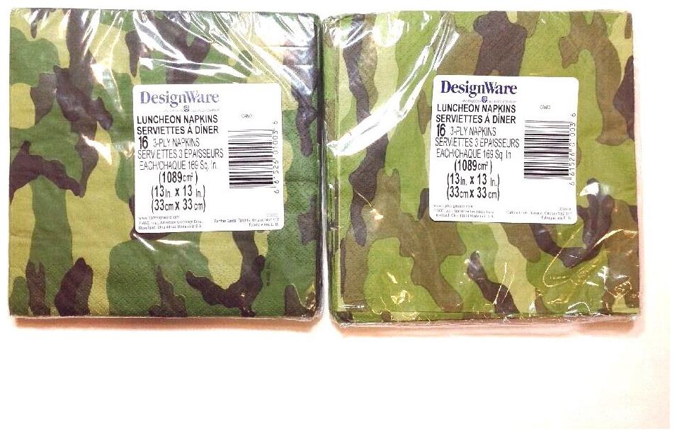 

Camouflaged Paper Party Napkins Green 16-3 ply napkins per package Lot Of Two