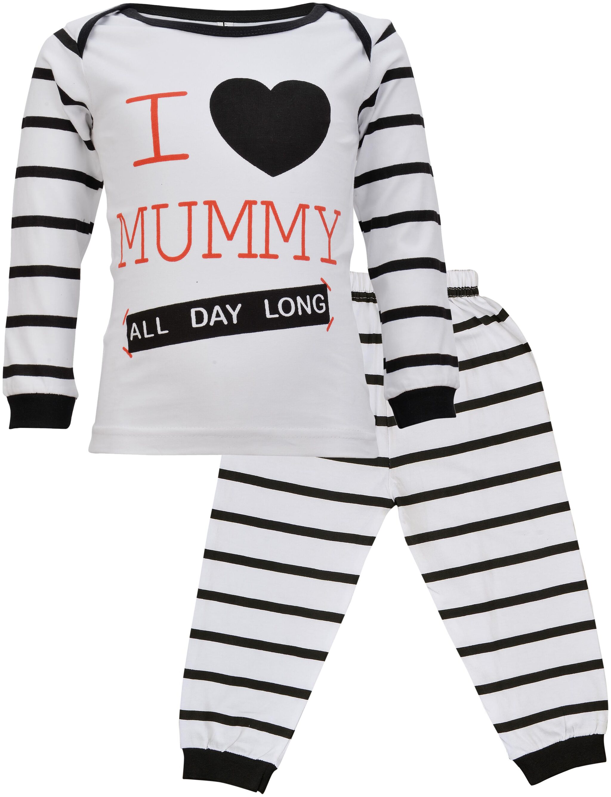 

Catcub Cotton Striped Top Bottom Set - Black White