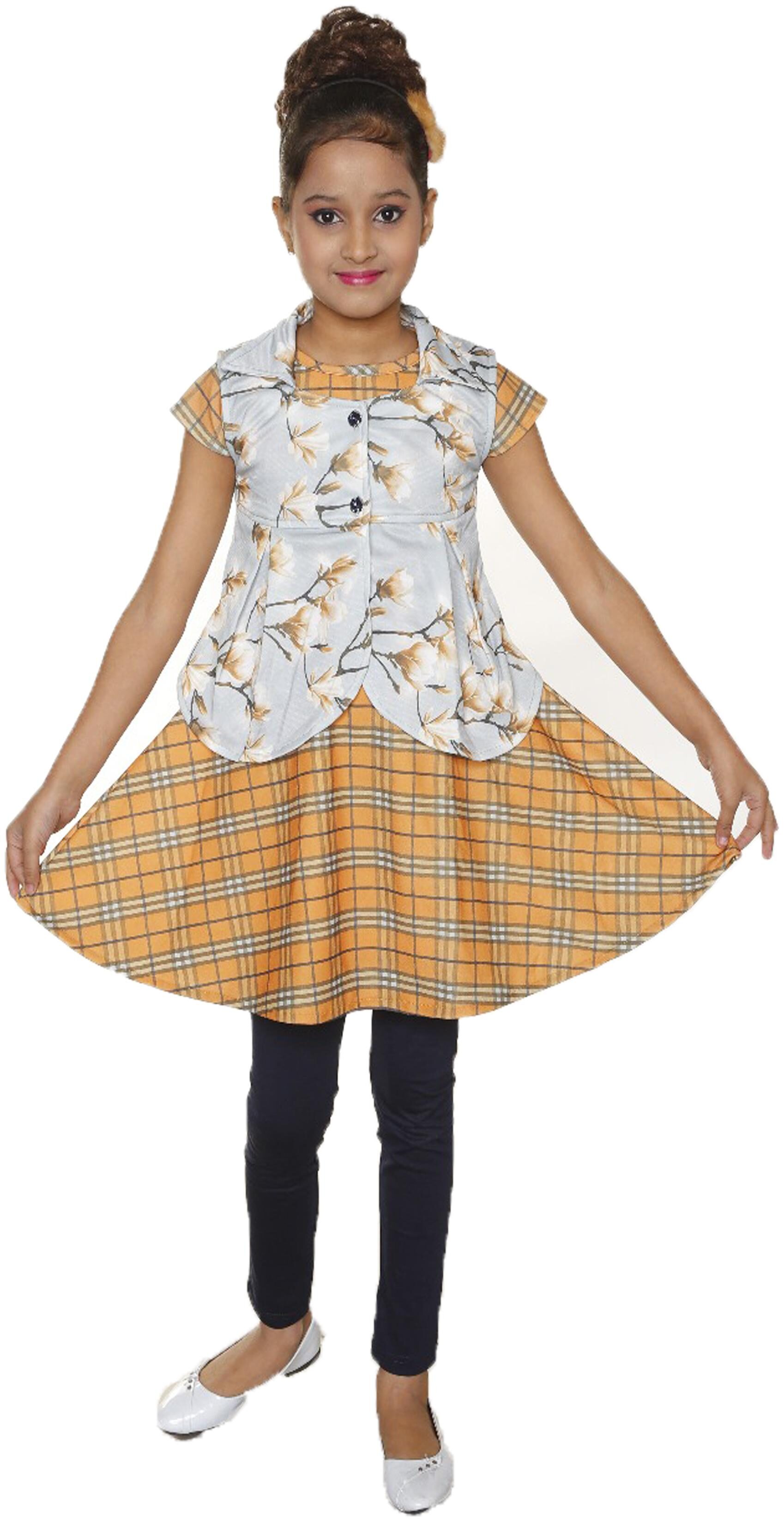 

Catcub Girl s Poly cotton Floral Short sleeves Kurti salwar set - Yellow Grey