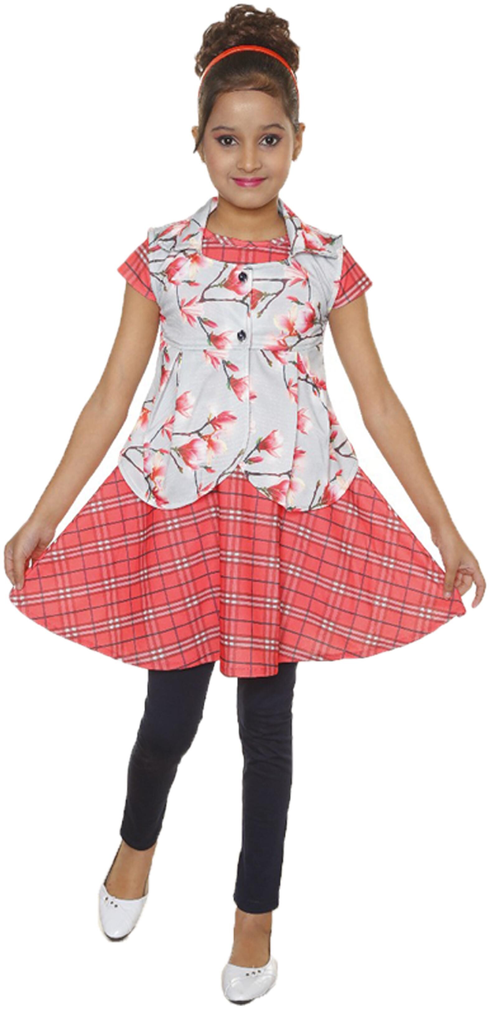 

Catcub Girl s Poly cotton Floral Short sleeves Kurti salwar set - Orange Grey