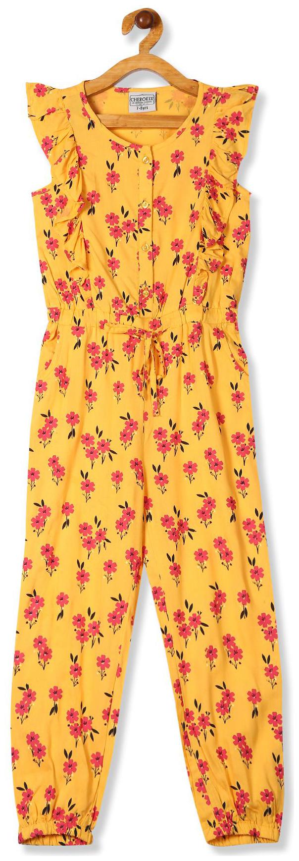 

CHEROKEE Baby girl Rayon Printed Jumpsuit - Yellow