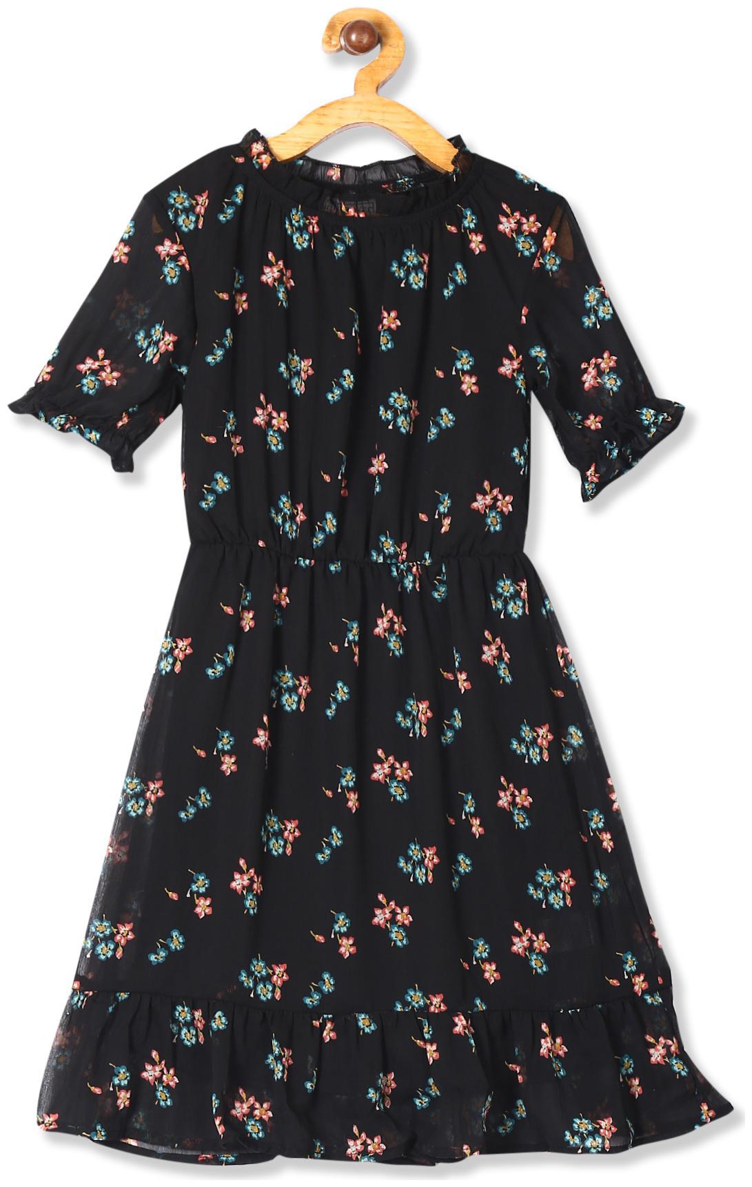 

CHEROKEE Black Polyester Short Sleeves Knee Length Princess Frock ( Pack of 1 )