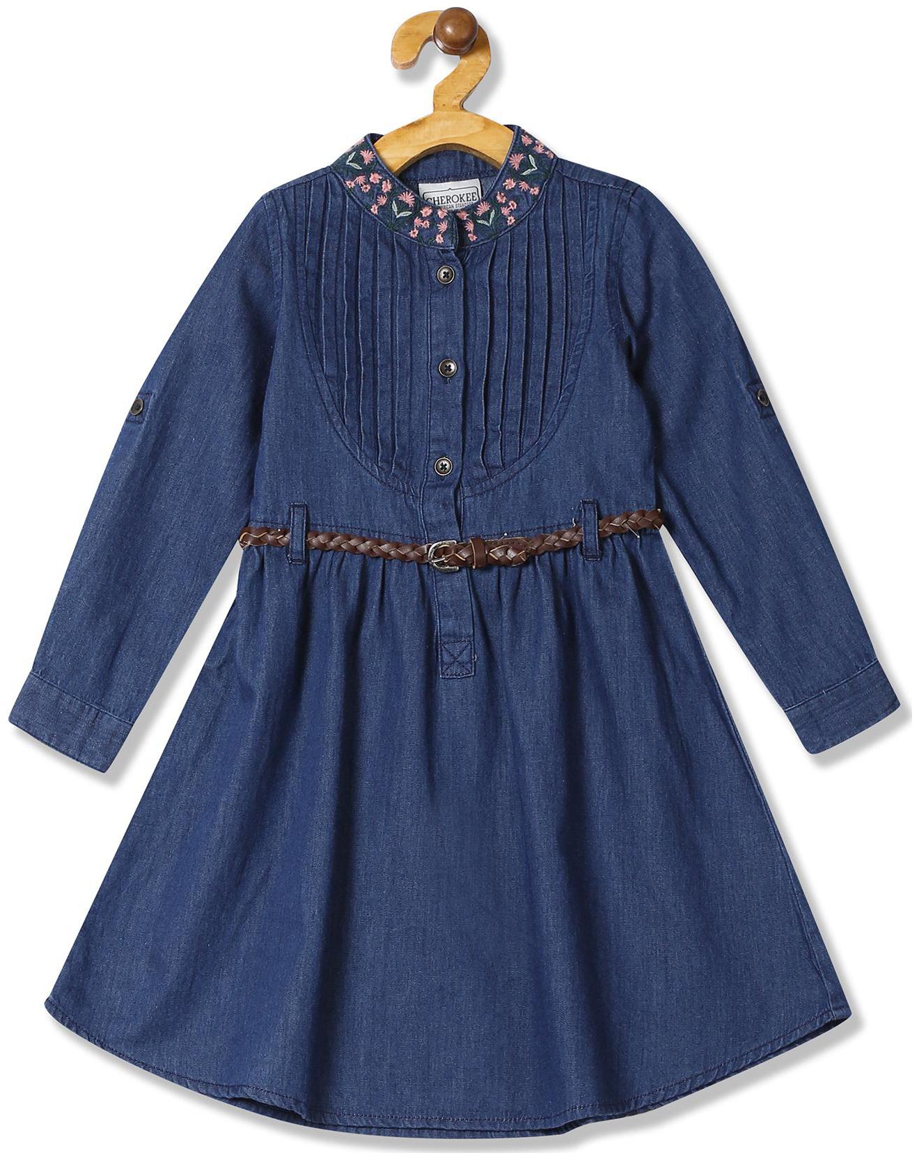 

CHEROKEE Blue Cotton Full Sleeves Knee Length Collar Frock ( Pack of 1 )