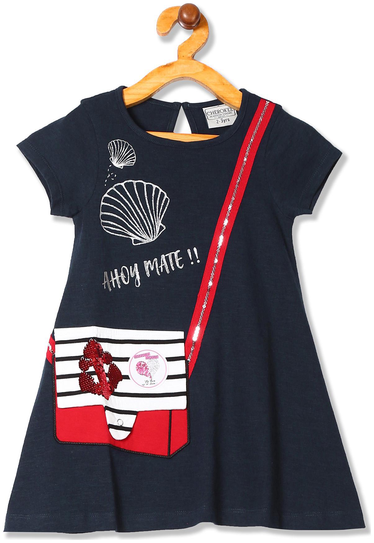 

CHEROKEE Blue Cotton Short Sleeves Knee Length Princess Frock ( Pack of 1 )