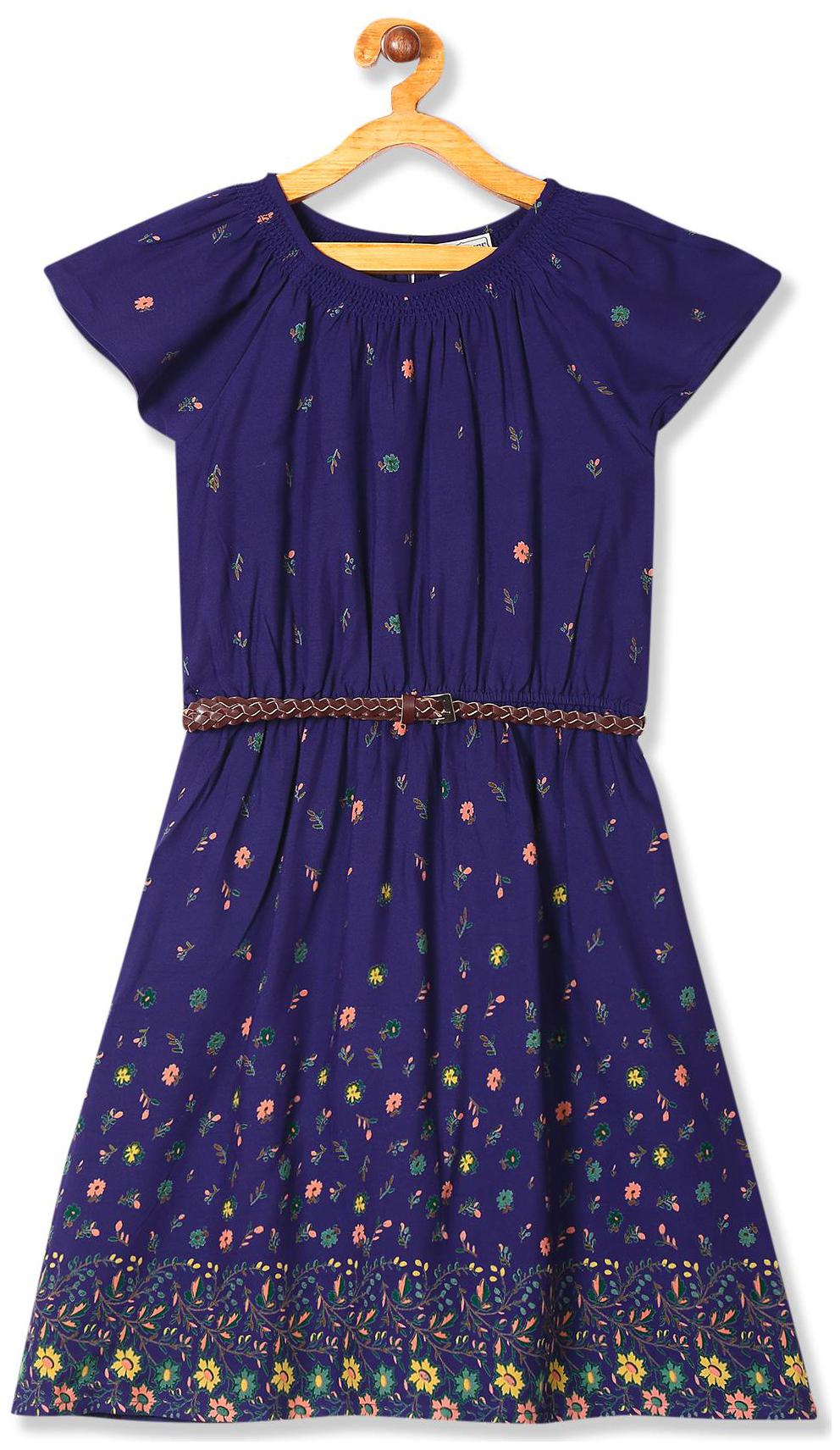 

CHEROKEE Blue Rayon Short Sleeves Knee Length Princess Frock ( Pack of 1 )