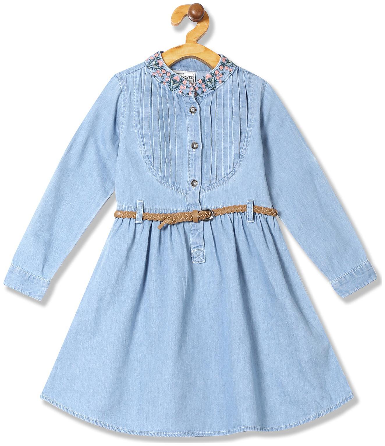 

CHEROKEE Blue Cotton Full Sleeves Knee Length Collar Frock ( Pack of 1 )