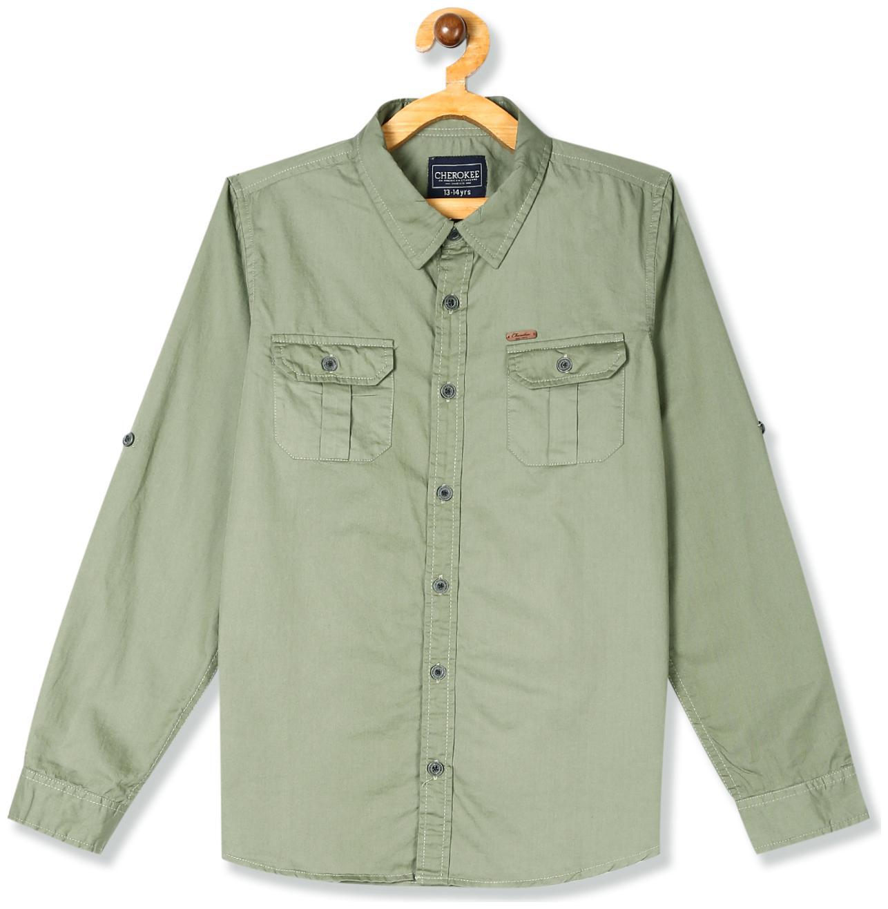 

CHEROKEE Boy Cotton Solid Shirt Green