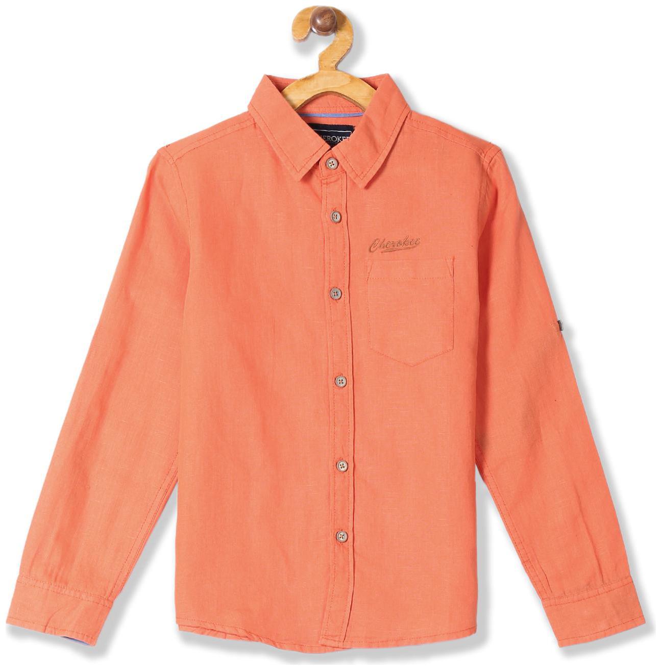 

CHEROKEE Boy Cotton Solid Shirt Orange