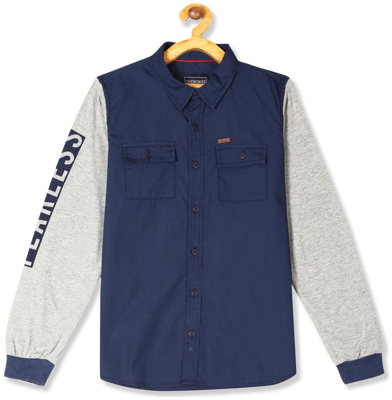 

CHEROKEE Boy Cotton Colorblocked Shirt Blue