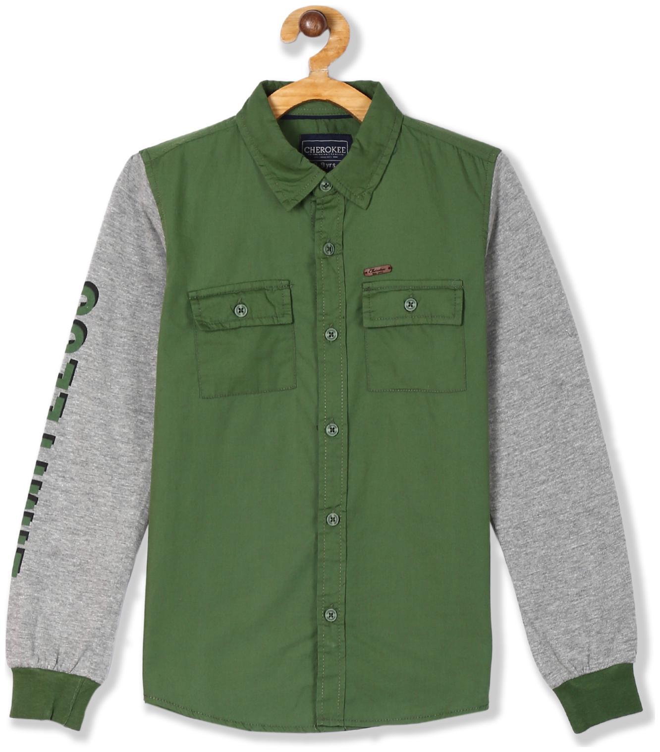 

CHEROKEE Boy Cotton Solid Shirt Green