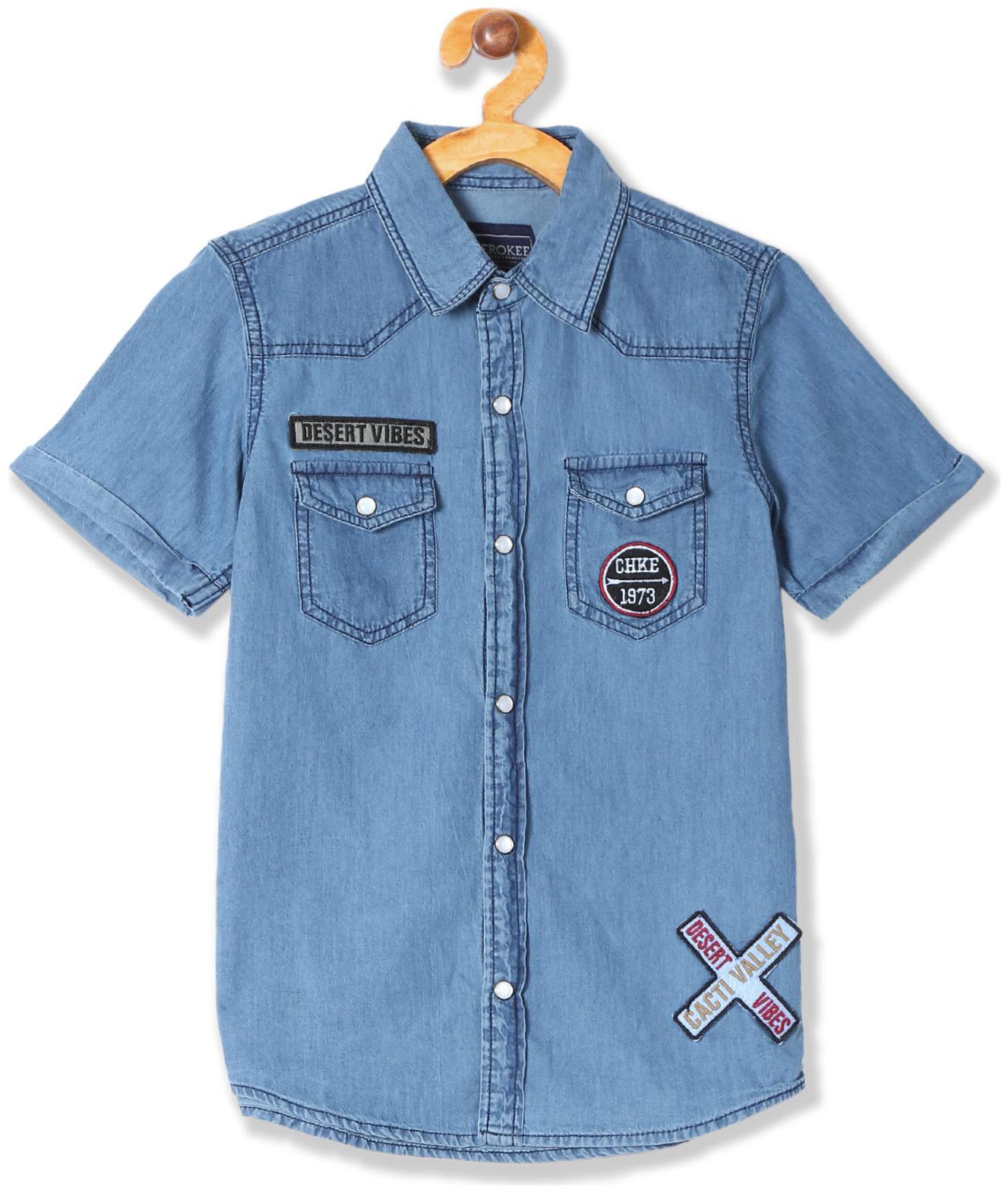 

CHEROKEE Boy Cotton Solid Shirt Blue