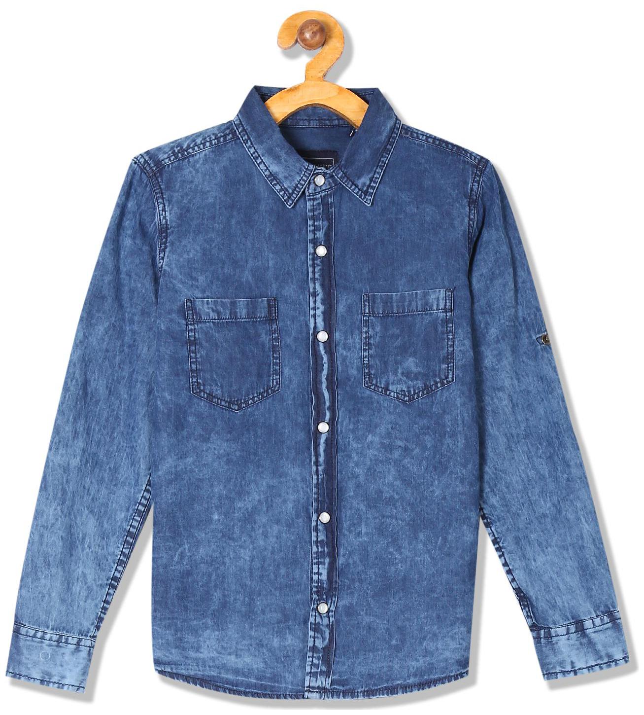 

CHEROKEE Boy Cotton Solid Shirt Blue