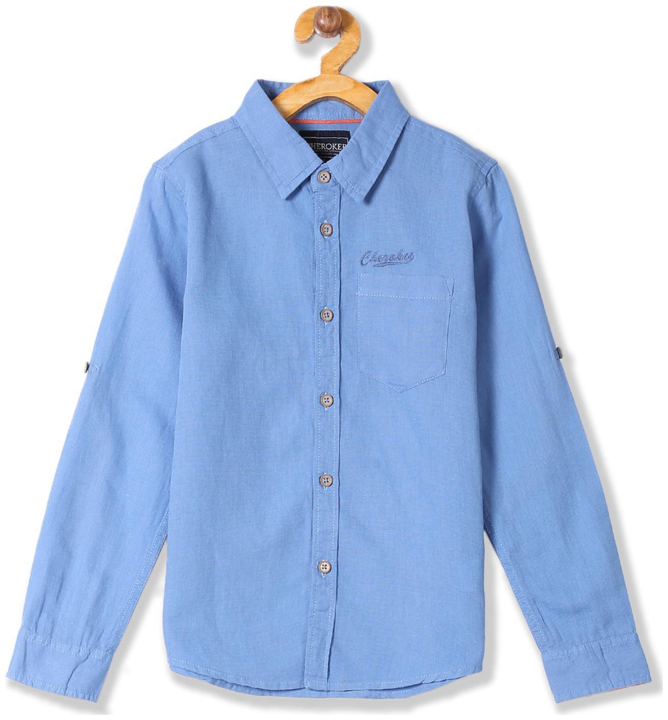 

CHEROKEE Boy Cotton Solid Shirt Blue