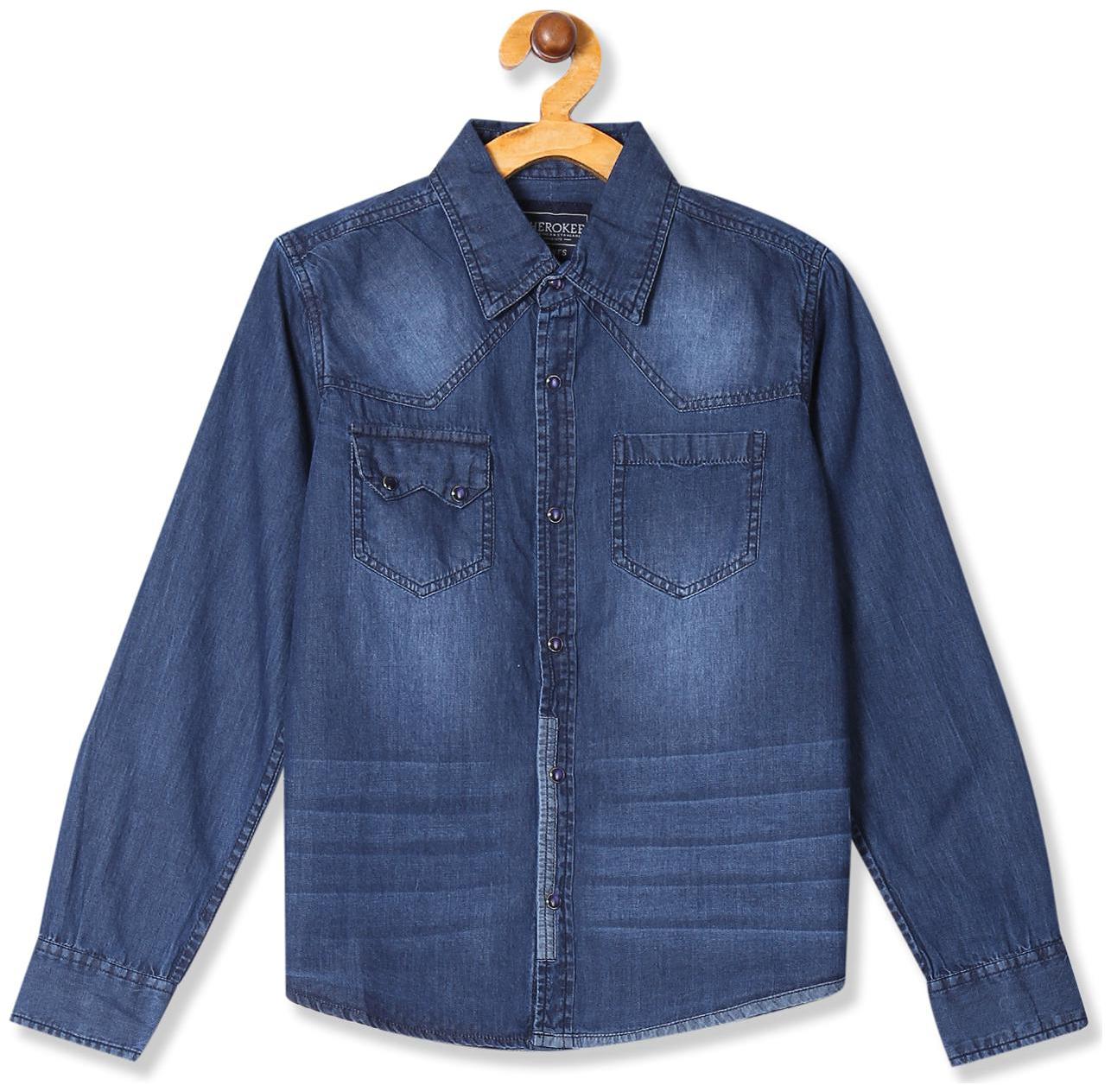 

CHEROKEE Boy Cotton Solid Shirt Blue