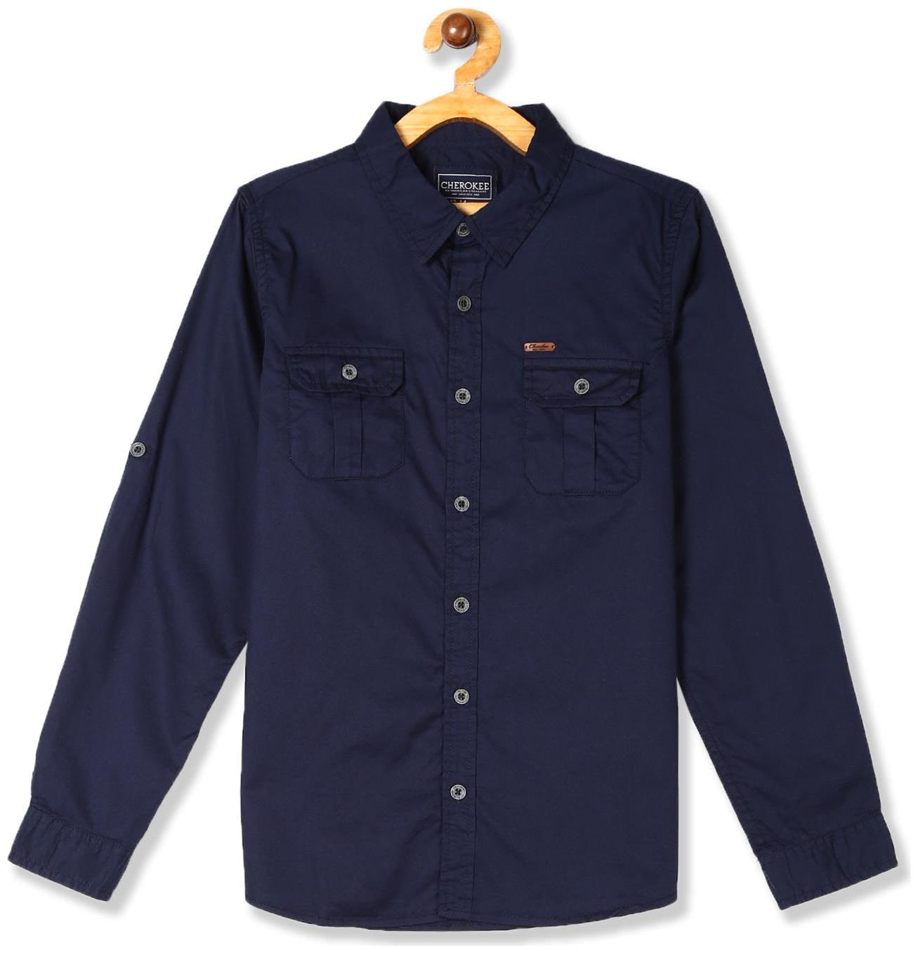 

CHEROKEE Boy Cotton Solid Shirt Blue