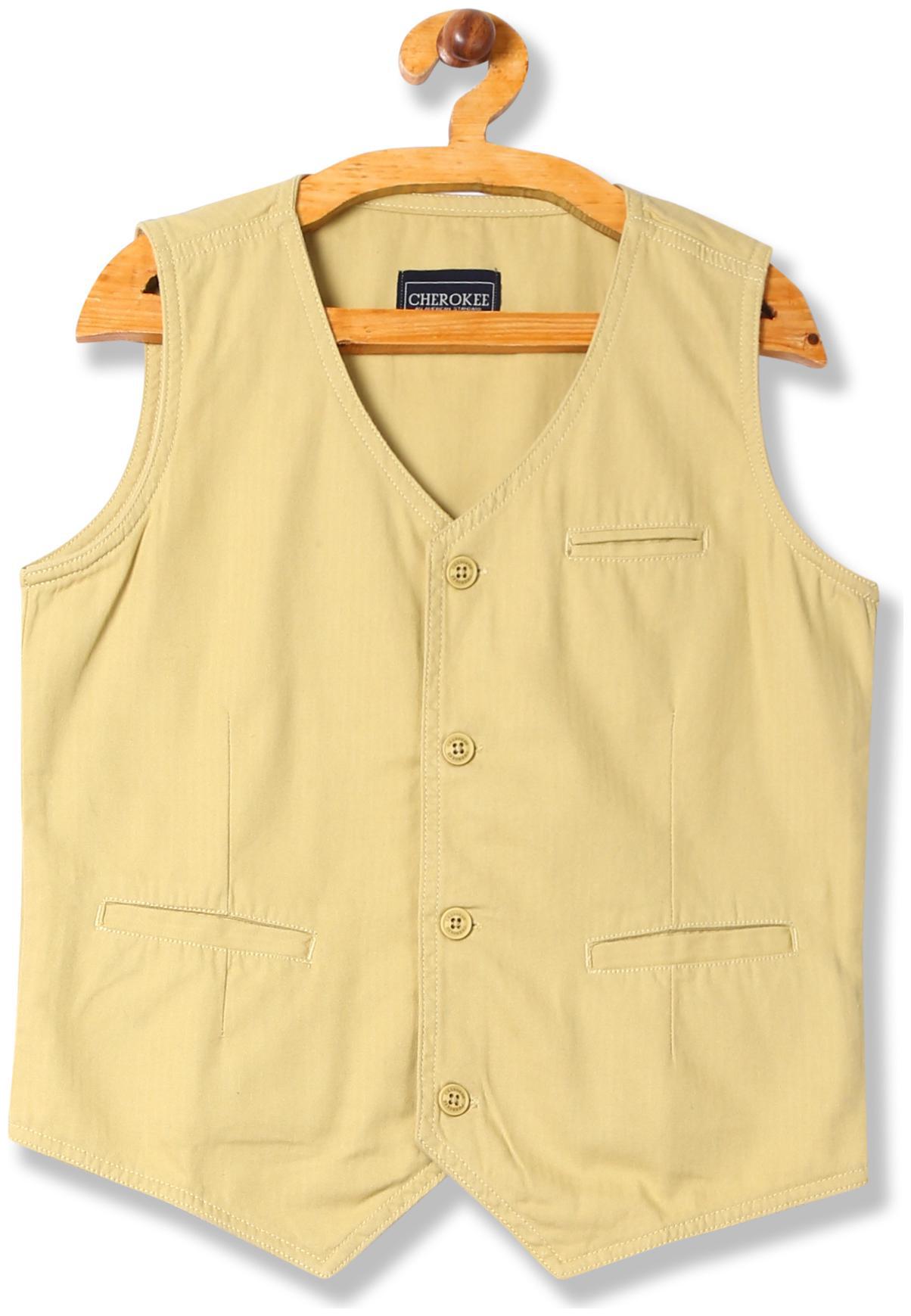 

CHEROKEE Boy Cotton Solid Ethnic jacket - Beige