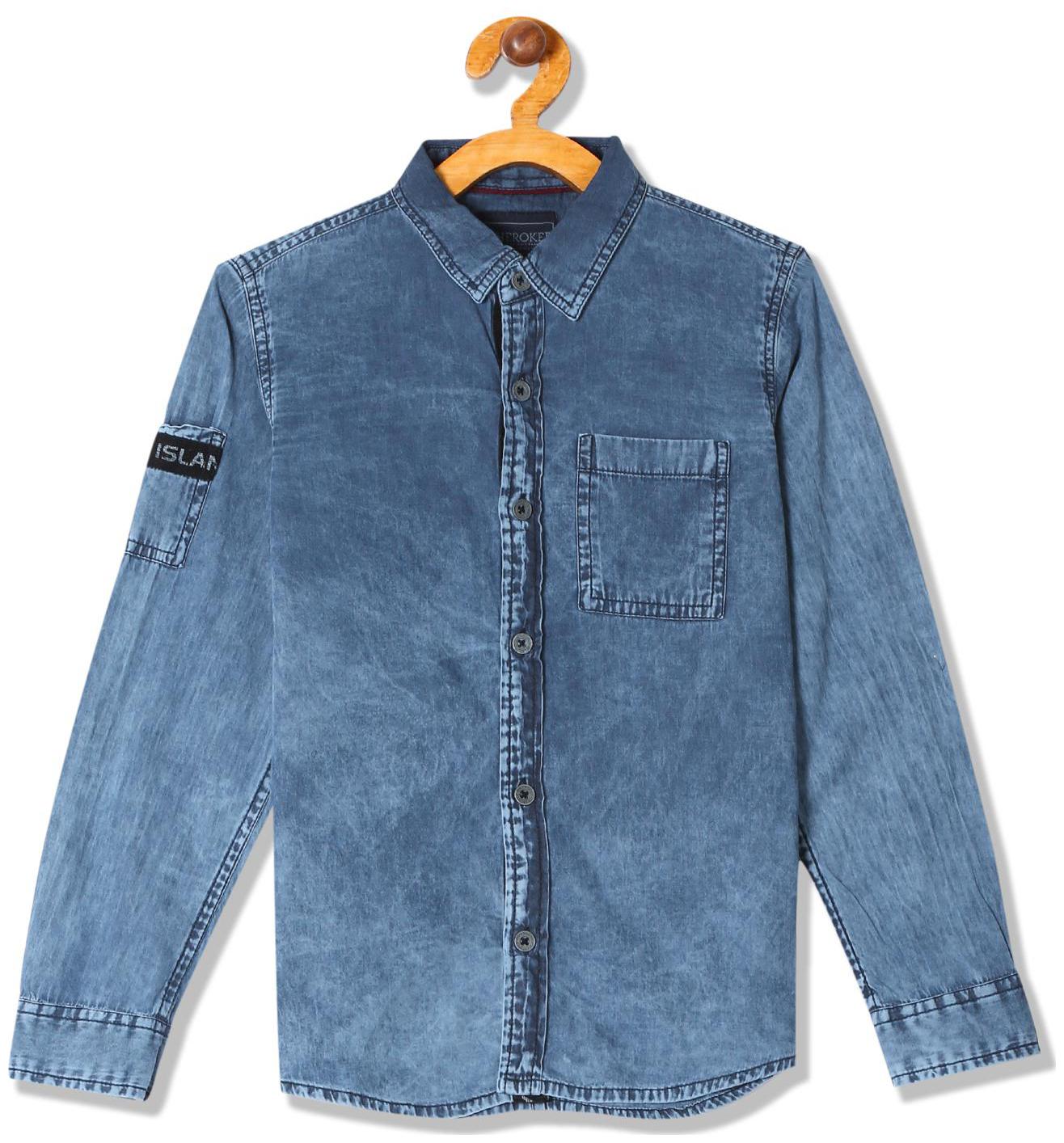 

CHEROKEE Boy Cotton Solid Shirt Blue
