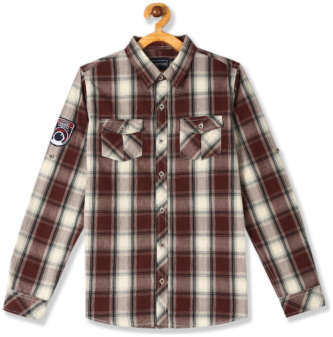 

CHEROKEE Boy Cotton Checked Shirt Brown
