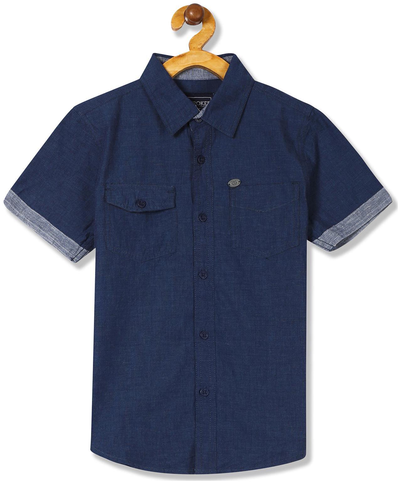 

CHEROKEE Boy Cotton Solid Shirt Blue