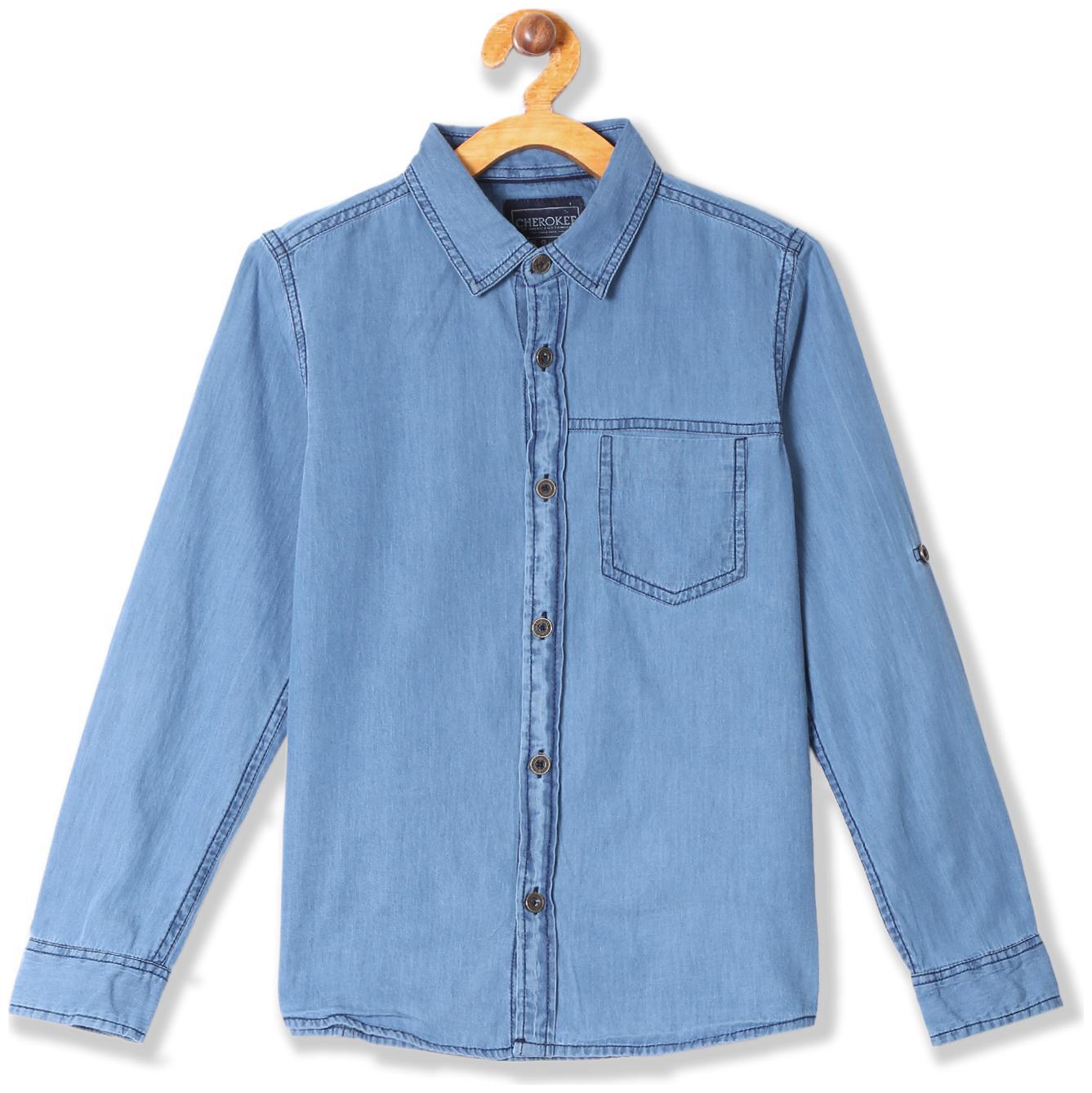 

CHEROKEE Boy Cotton Solid Shirt Blue