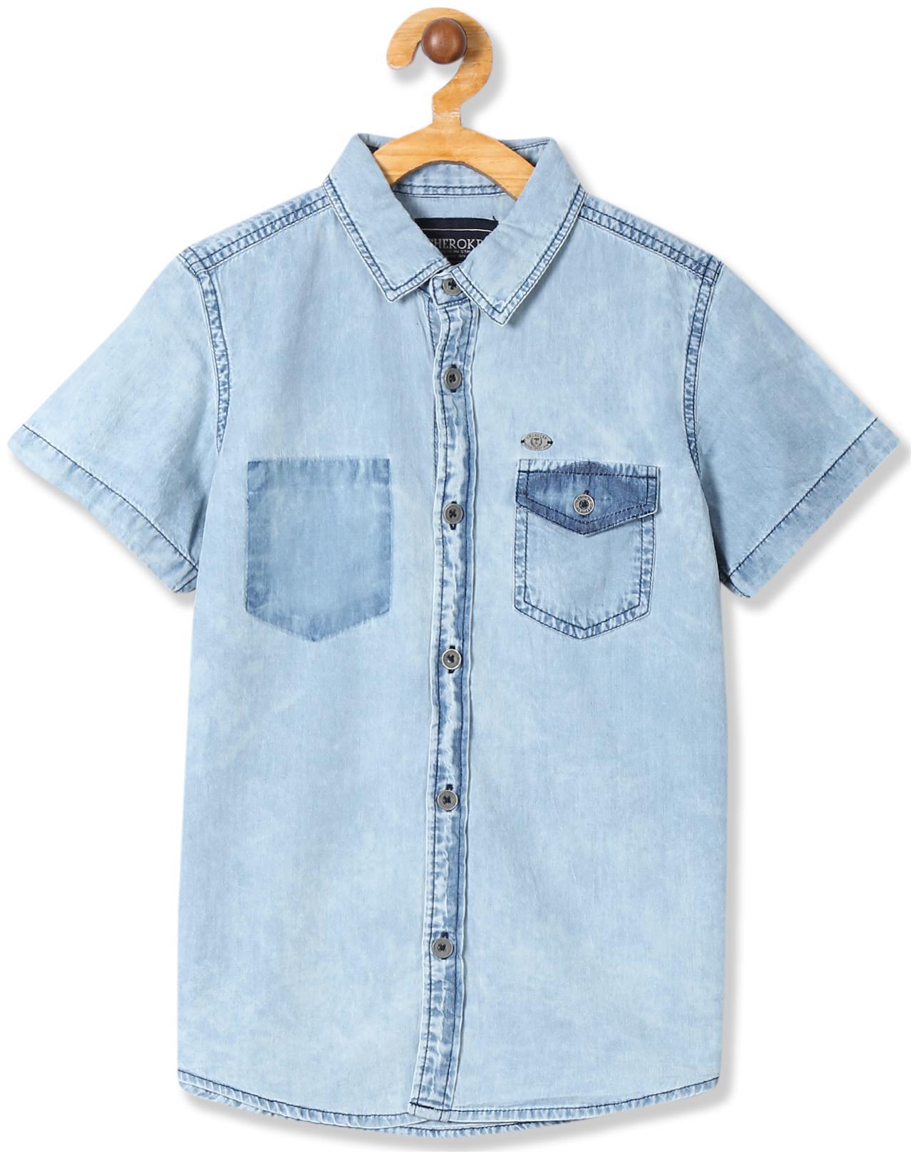 

CHEROKEE Boy Cotton Solid Shirt Blue