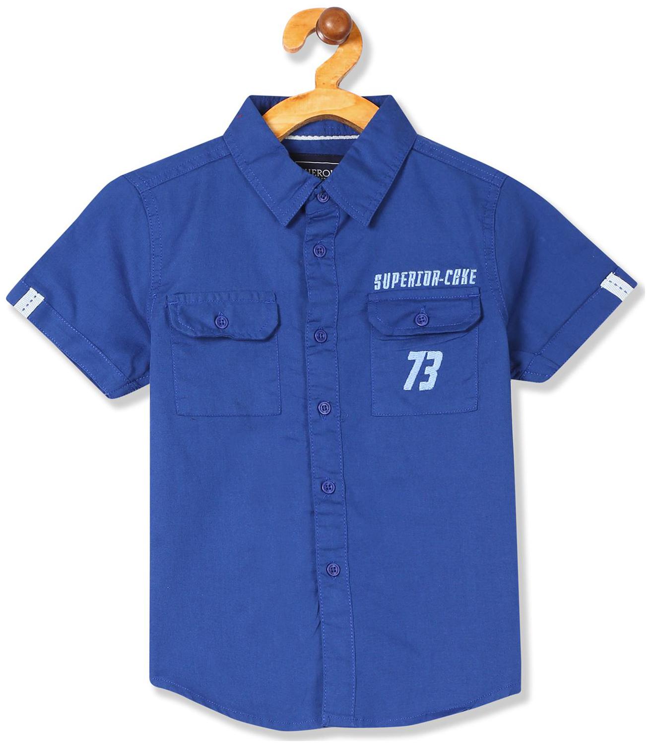 

CHEROKEE Boy Cotton Solid Shirt Blue