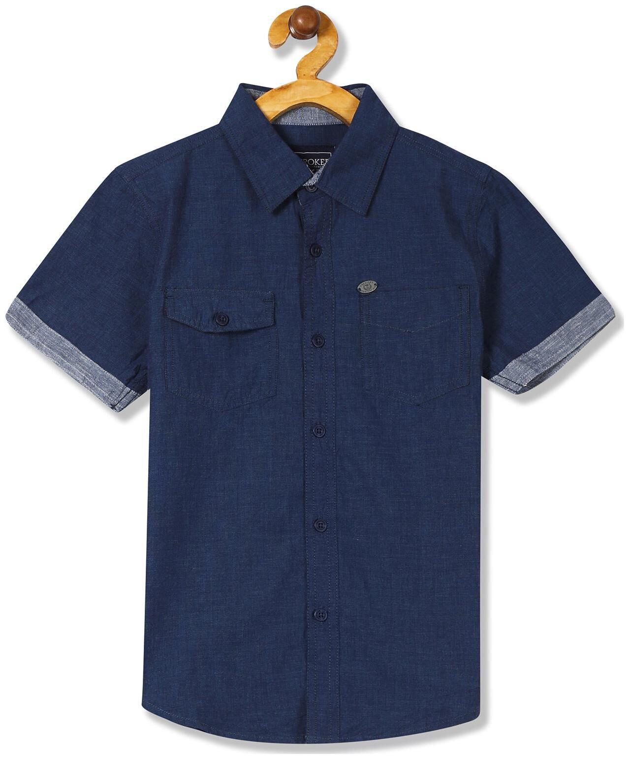 

CHEROKEE Boy Cotton Solid Shirt Blue