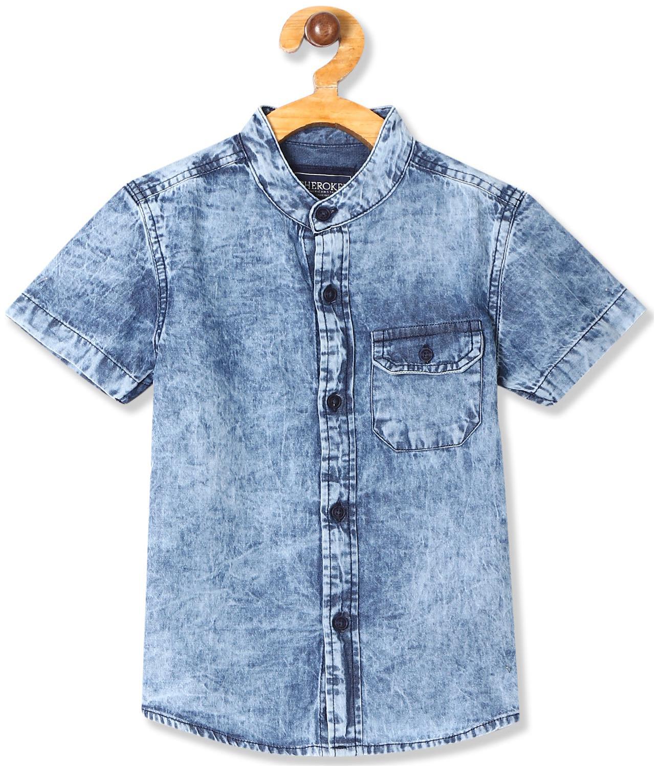 

CHEROKEE Boy Cotton Solid Shirt Blue