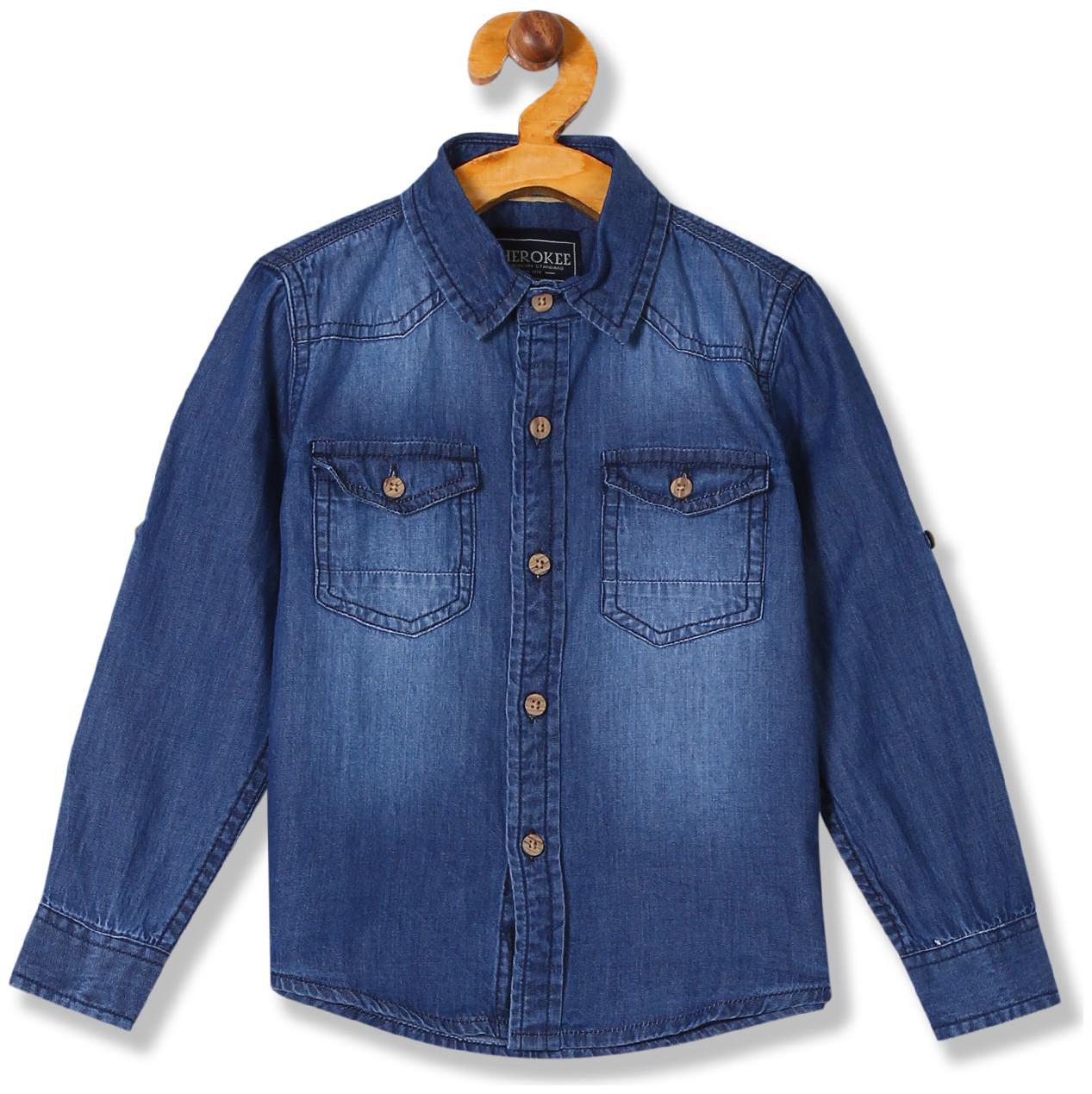 

CHEROKEE Cotton Solid Shirt for Baby Boy - Blue
