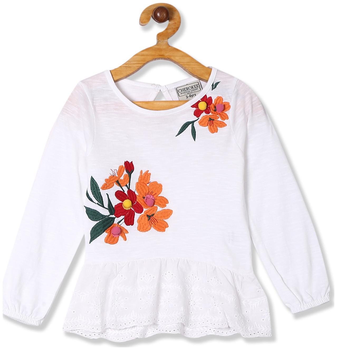 

CHEROKEE Cotton Self design Top for Baby Girl - White