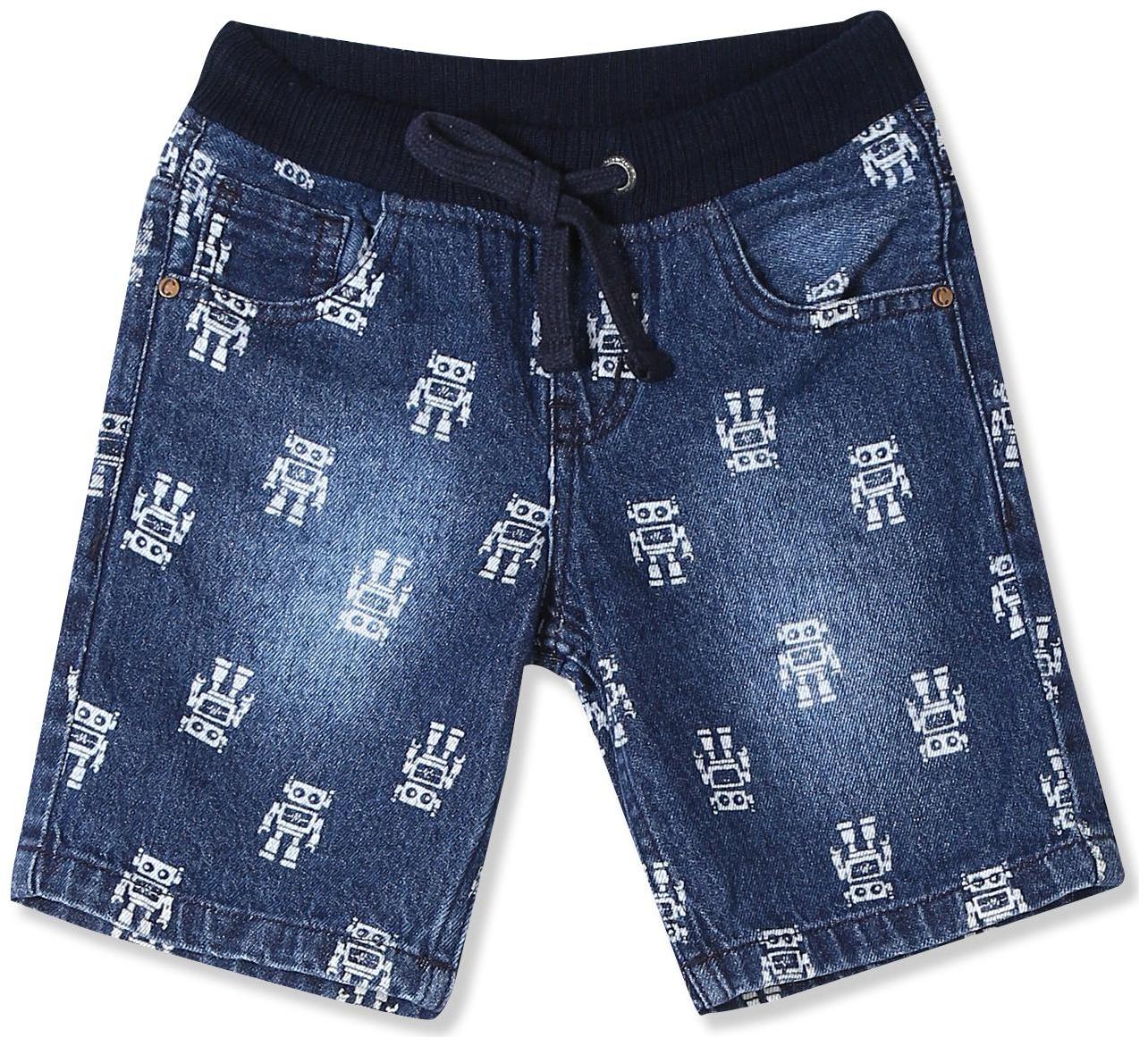 

CHEROKEE Cotton Blue Boys Robot Print Denim Shorts