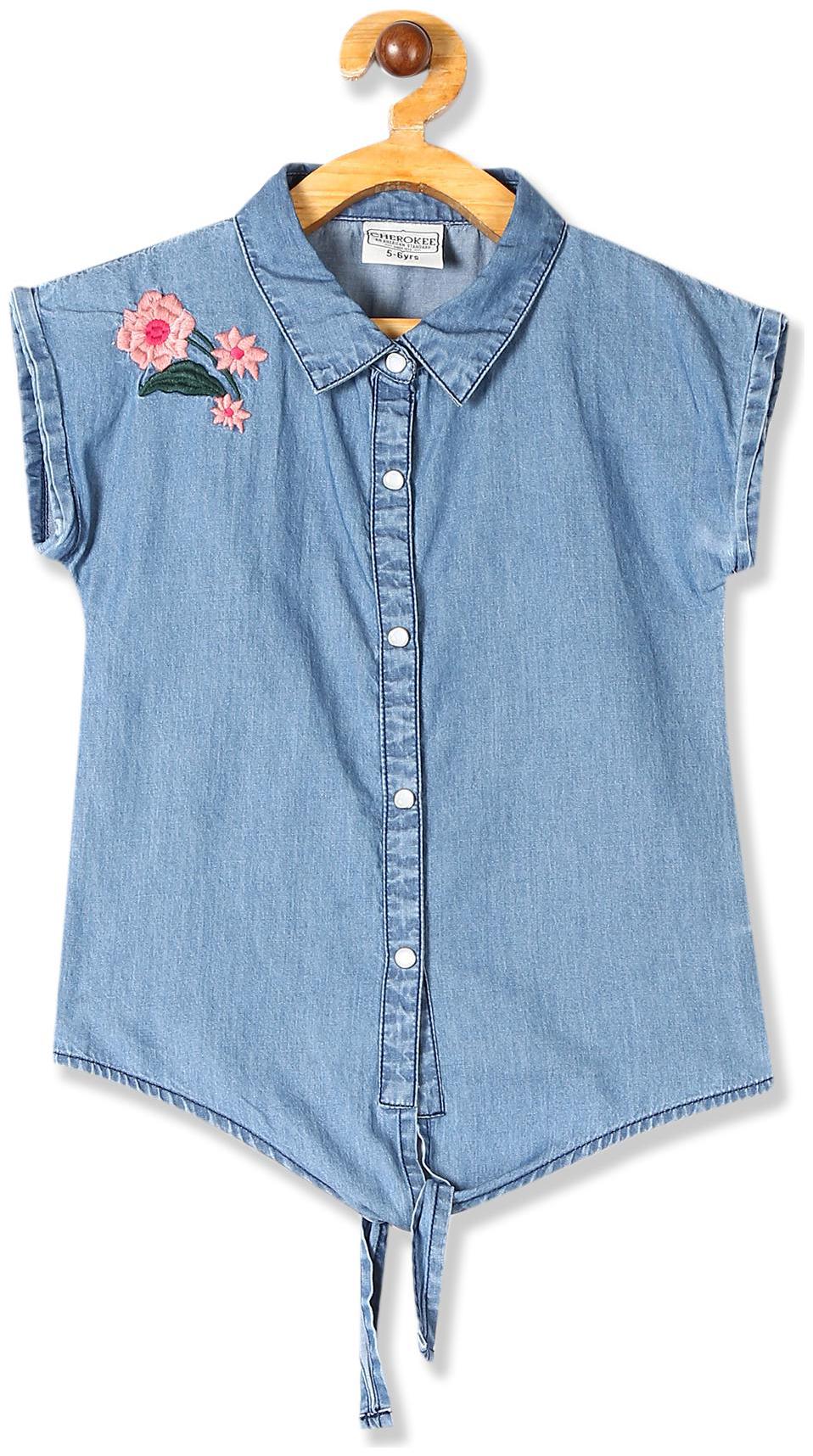 

CHEROKEE Cotton Self design Shirt for Baby Girl - Blue
