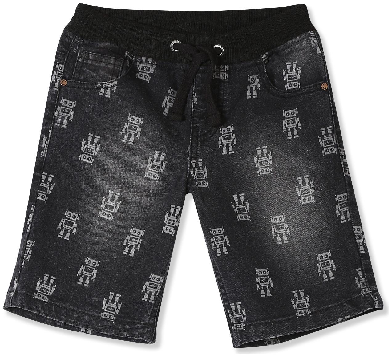 

CHEROKEE Cotton Black Boys Robot Print Denim Shorts