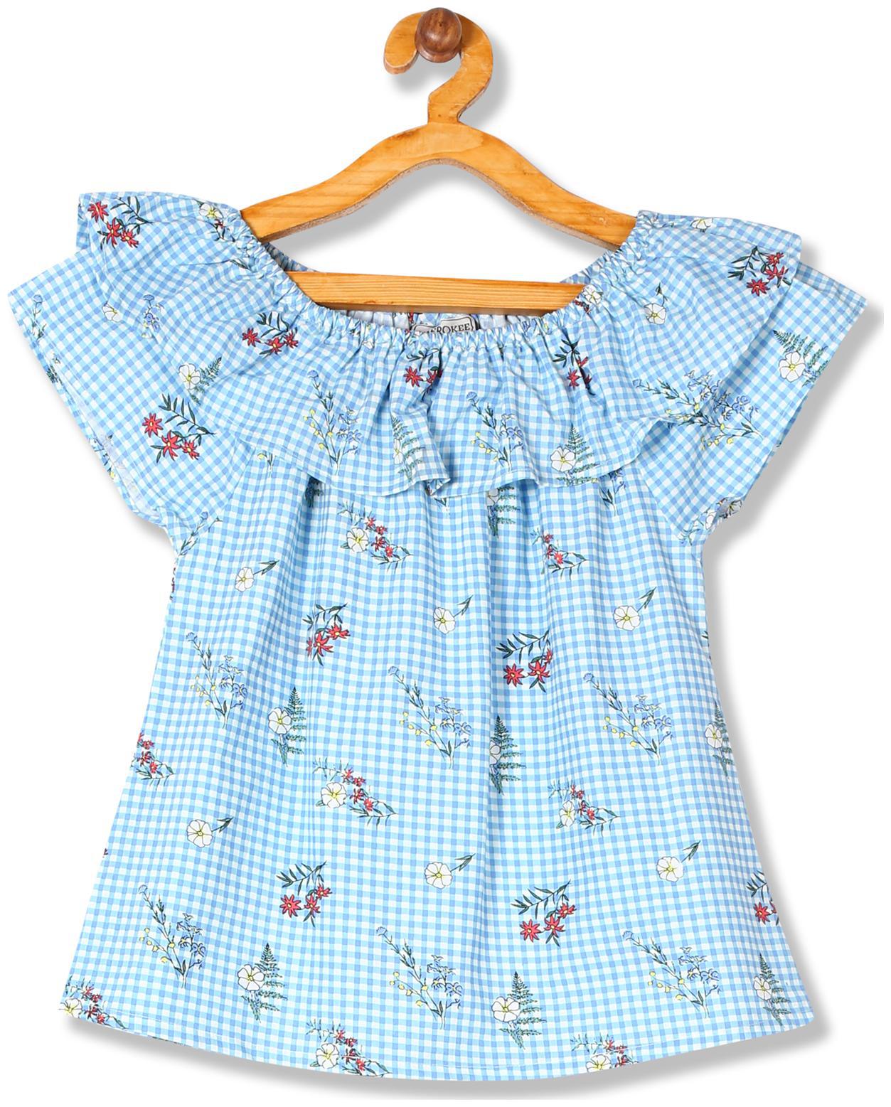 

CHEROKEE Girl Cotton Checked Top - Blue