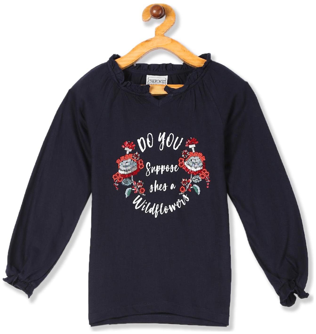 

CHEROKEE Girl Cotton Embellished Top - Blue