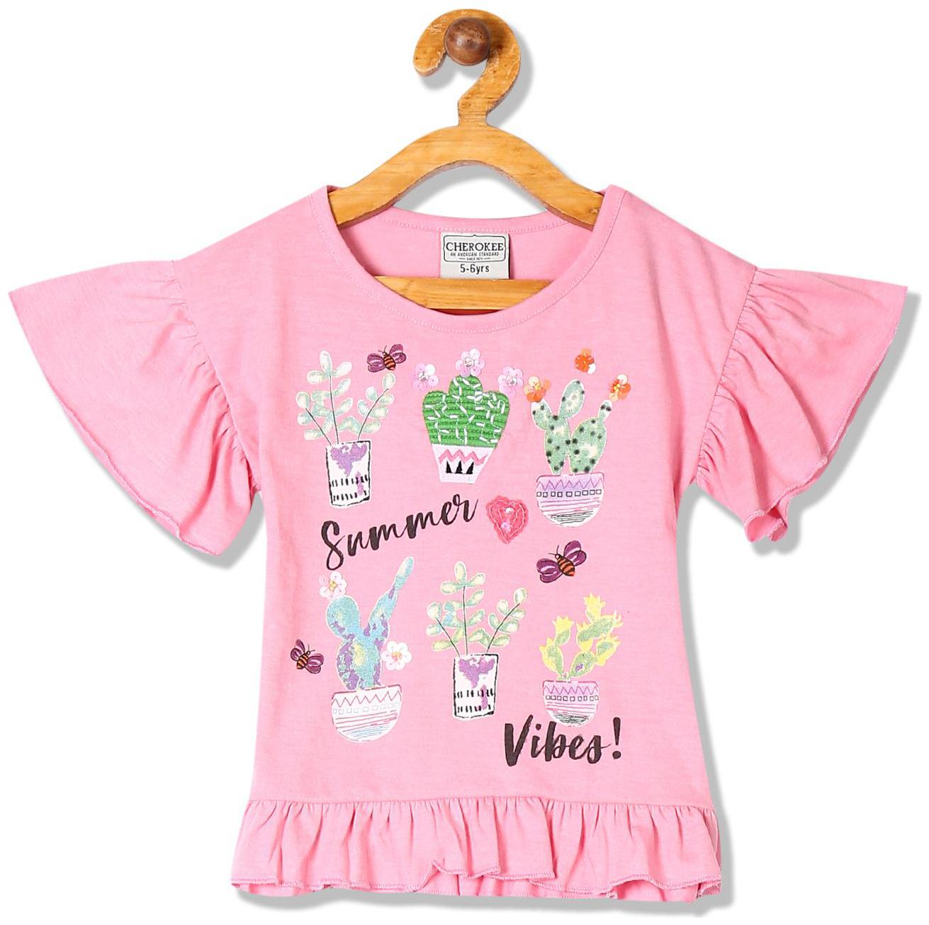 

CHEROKEE Girl Cotton Printed Top - Pink
