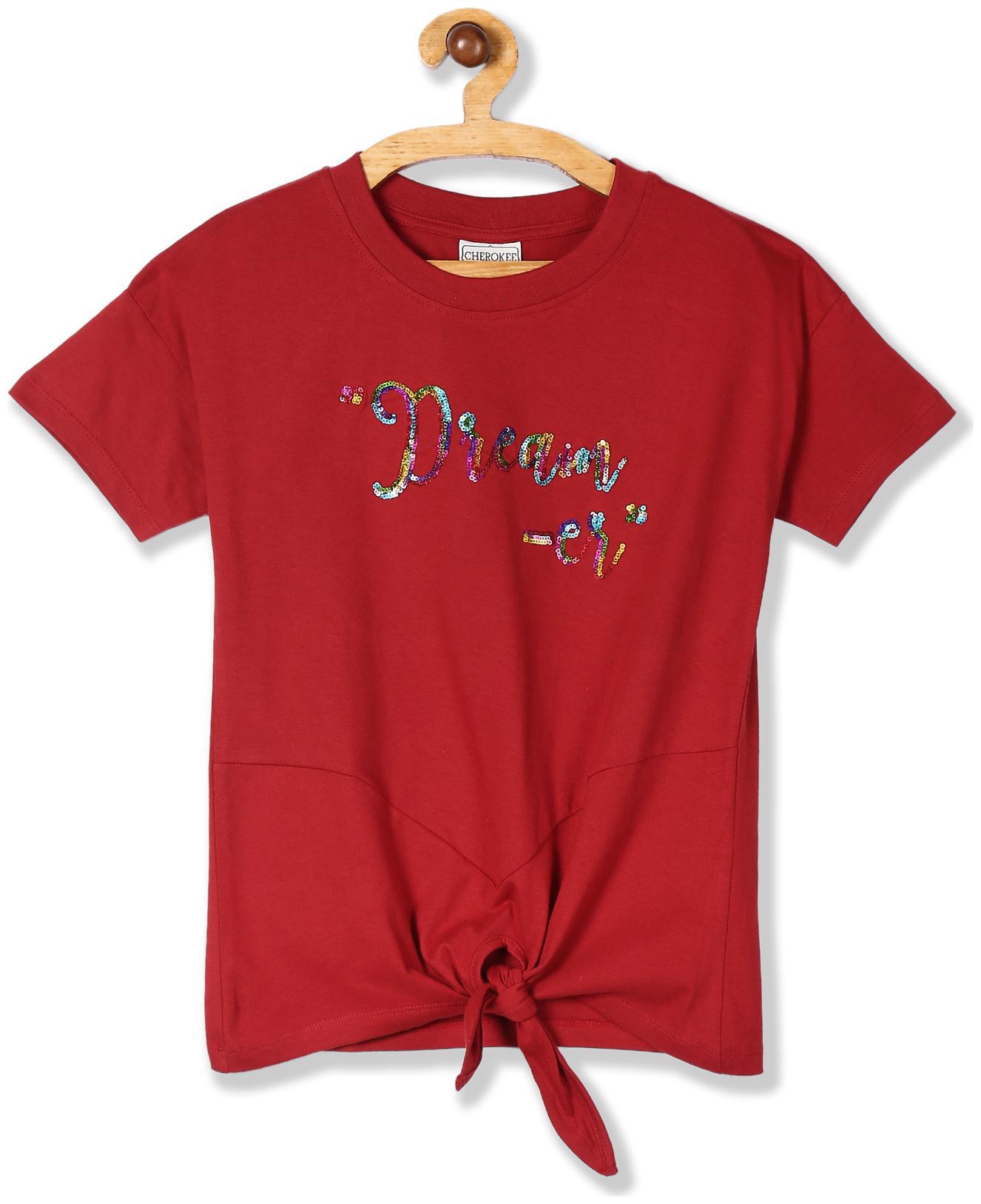 

CHEROKEE Girl Cotton Embellished Top - Red