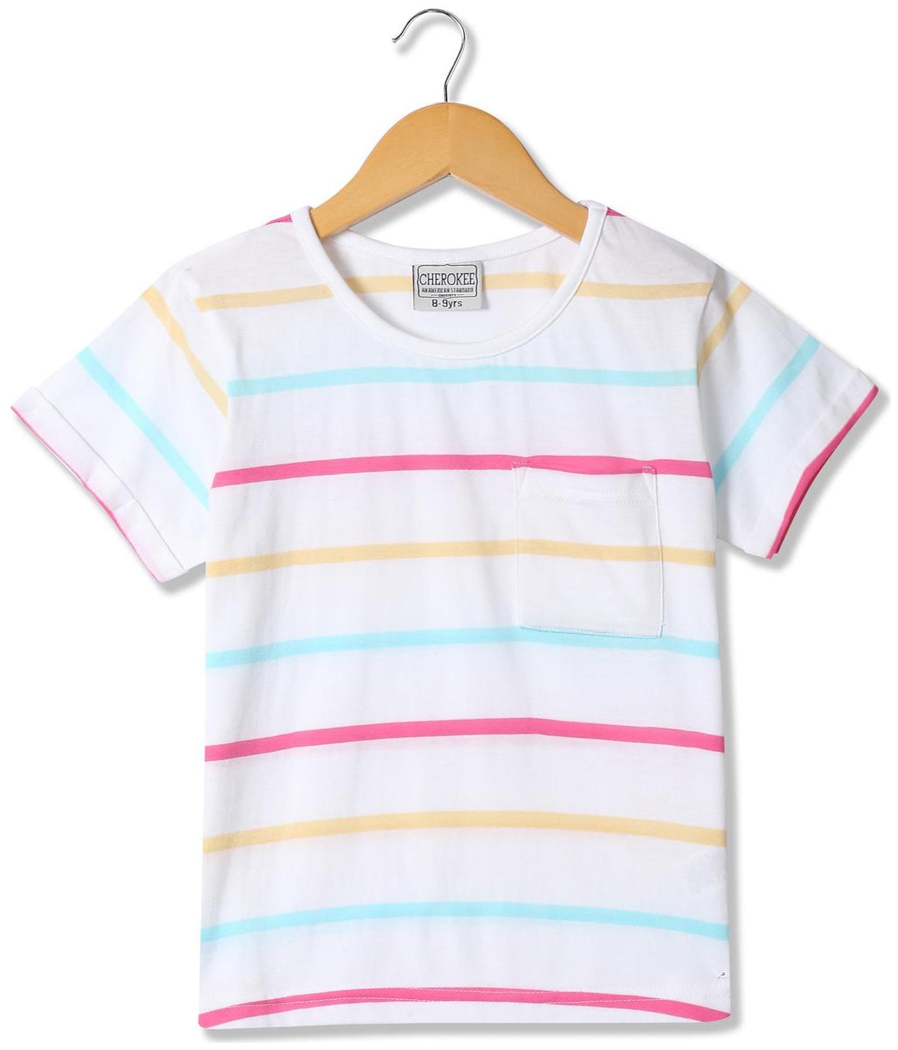 

CHEROKEE Girl Cotton Striped T shirt - White