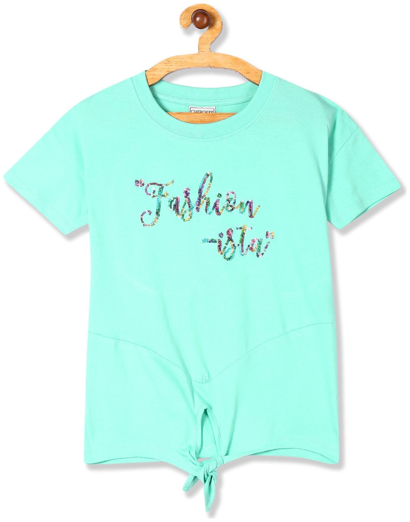 

CHEROKEE Girl Cotton Embellished Top - Green