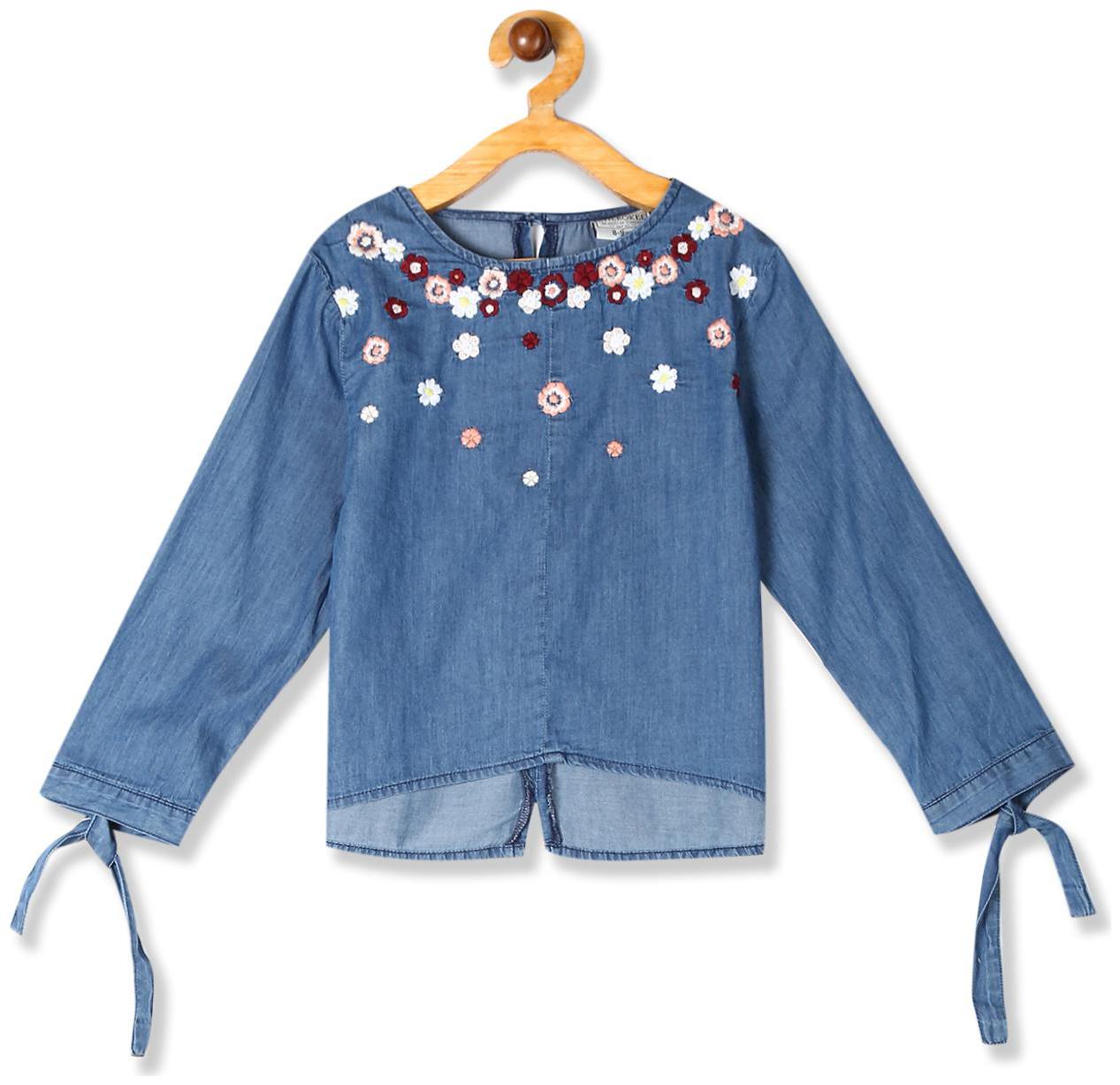 

CHEROKEE Girl Cotton Self design Top - Blue