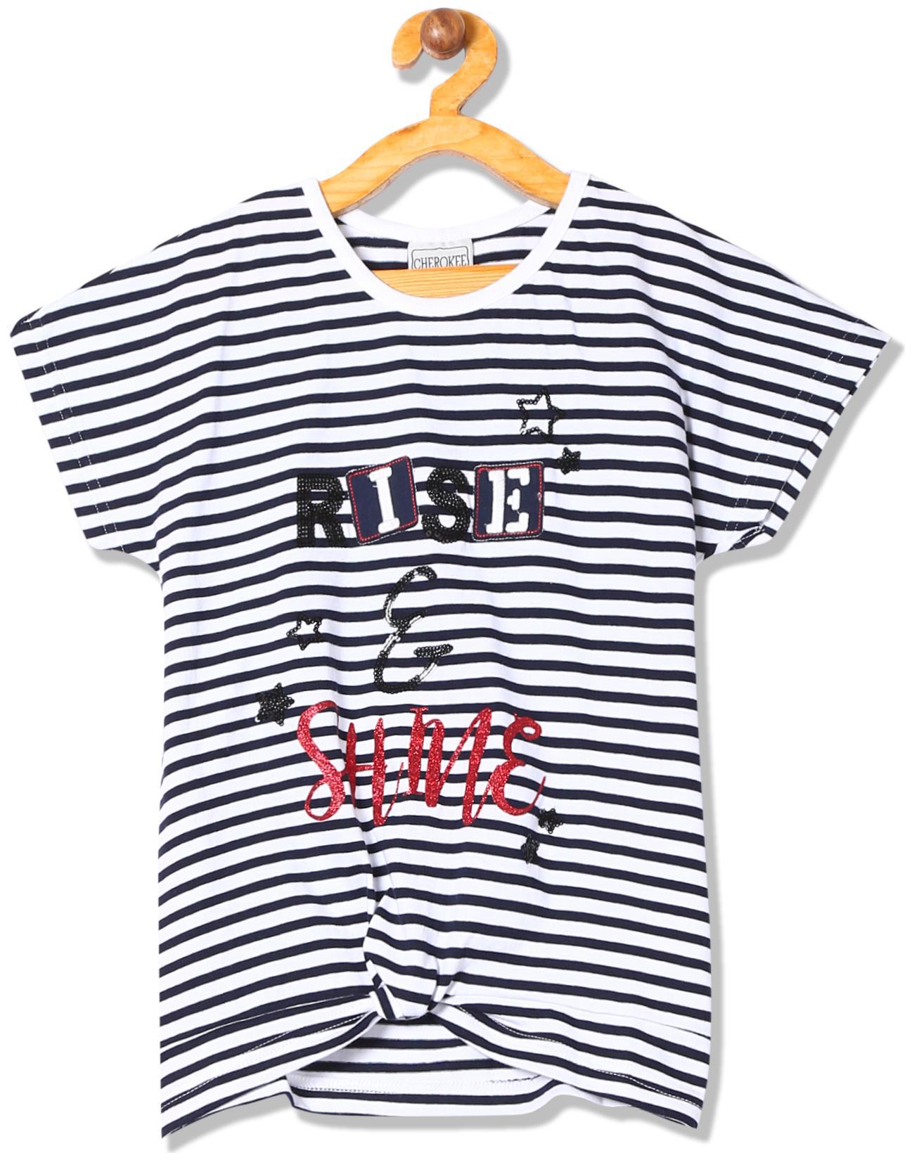 

CHEROKEE Girl Cotton Striped T shirt - White