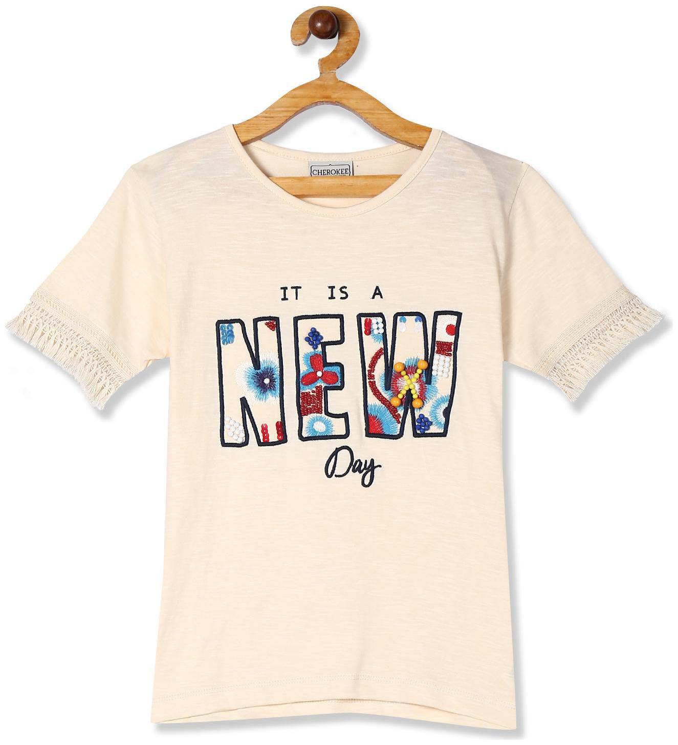 

CHEROKEE Girl Cotton Embellished T shirt - Beige