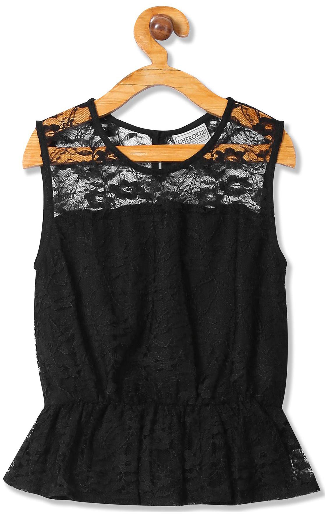 

CHEROKEE Girl Polyester Self design Top - Black