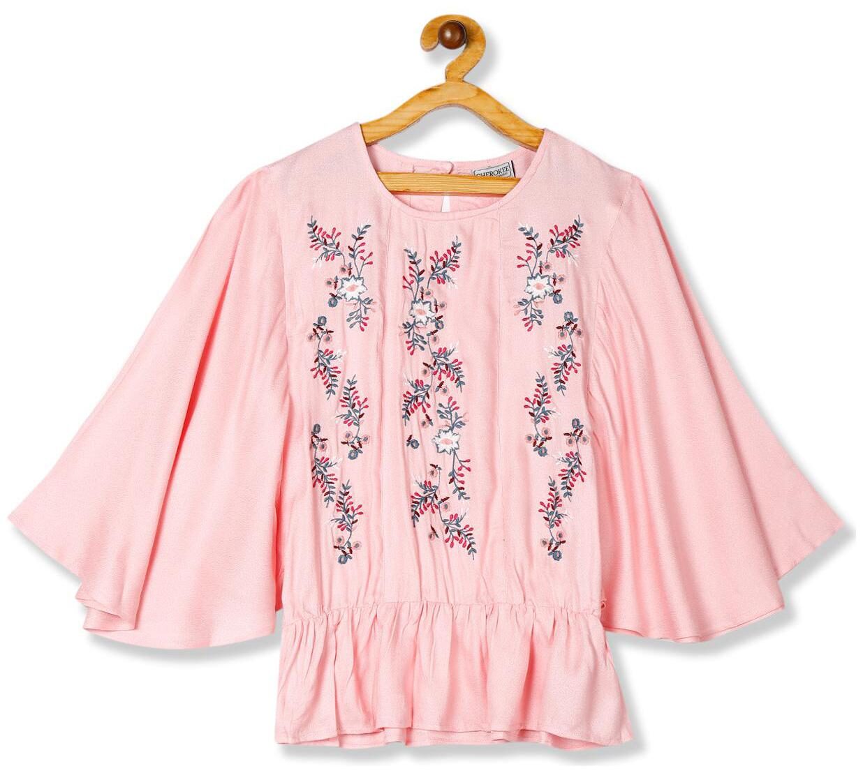 

CHEROKEE Girl Rayon Self design Top - Pink