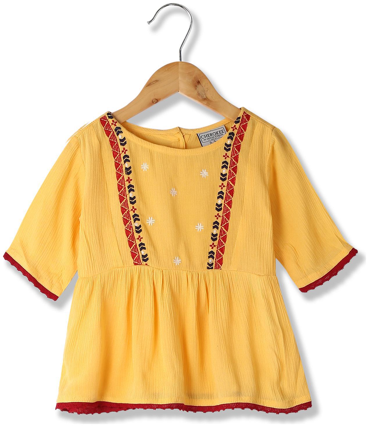 

CHEROKEE Girl Rayon Self design Top - Yellow