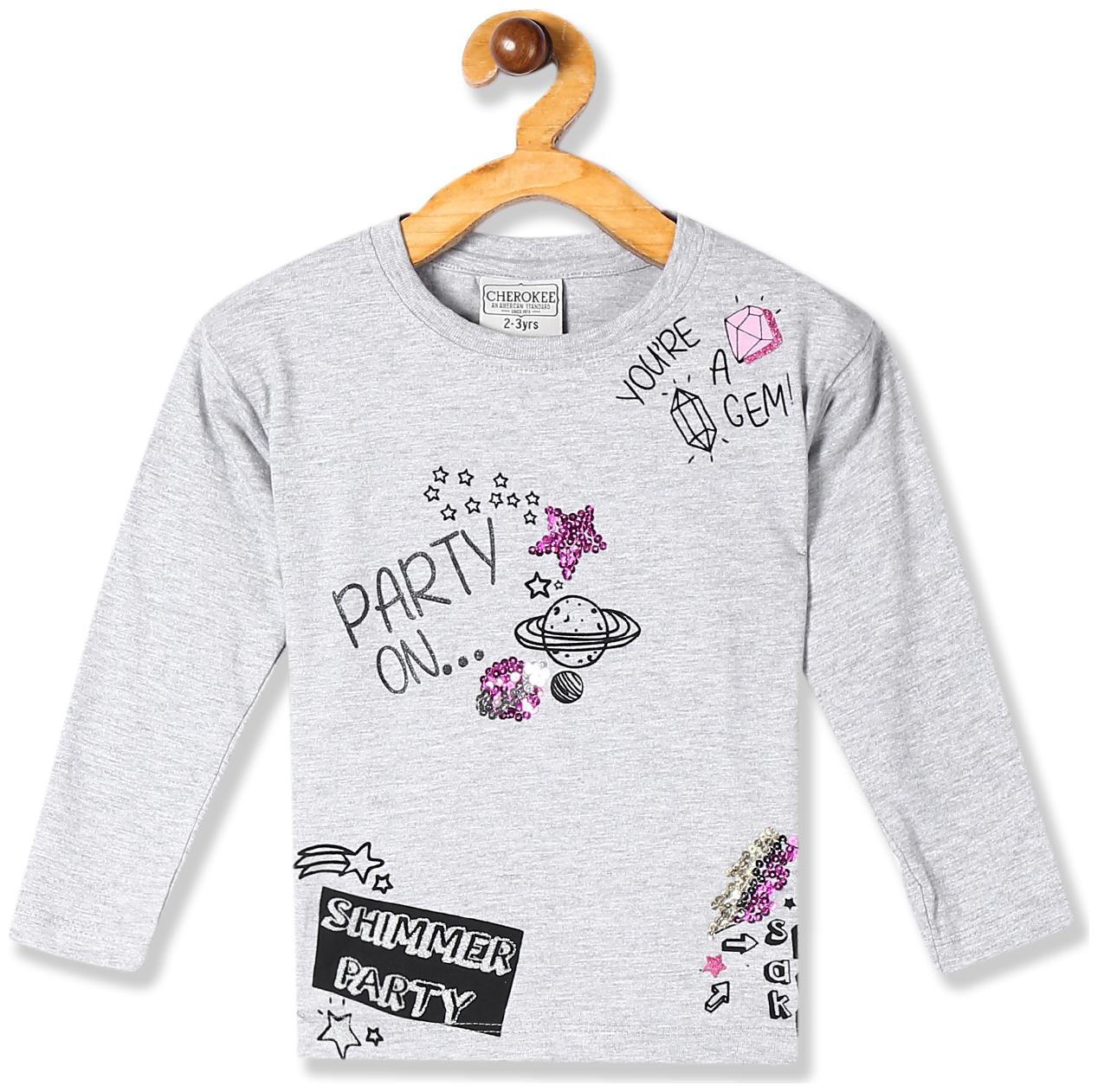 

CHEROKEE Girl Cotton Embellished T shirt - Grey