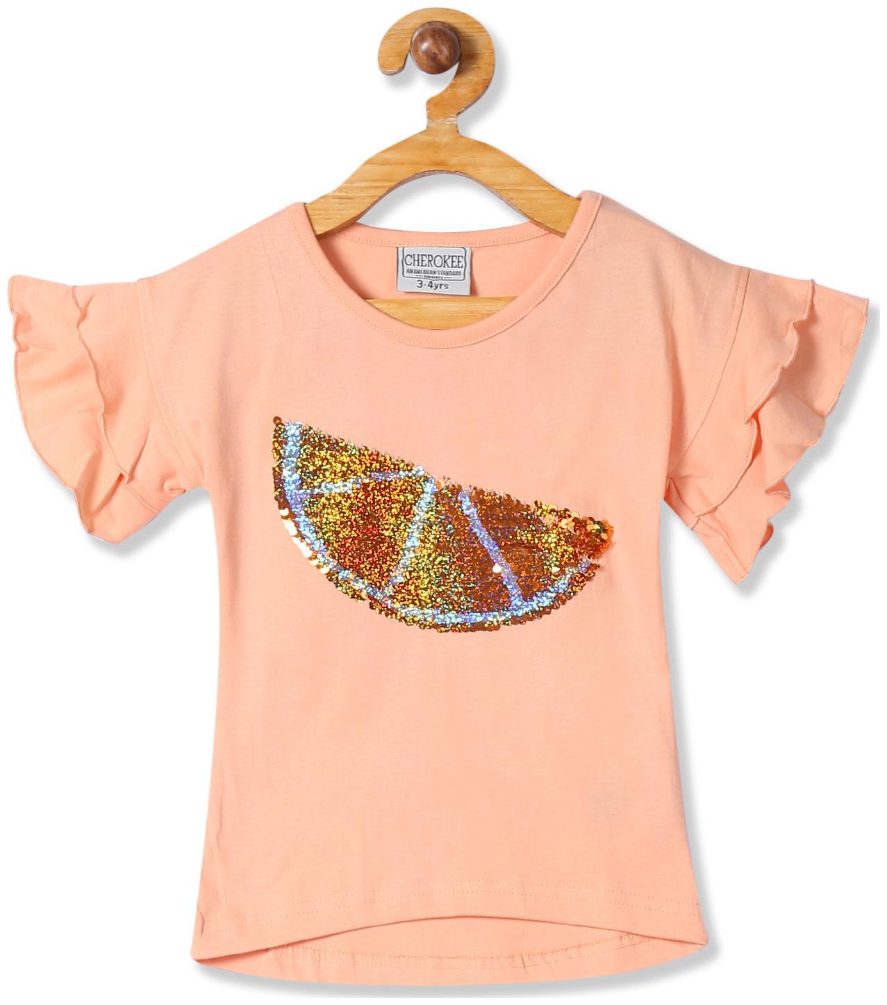 

CHEROKEE Girl Cotton Embellished Top - Orange