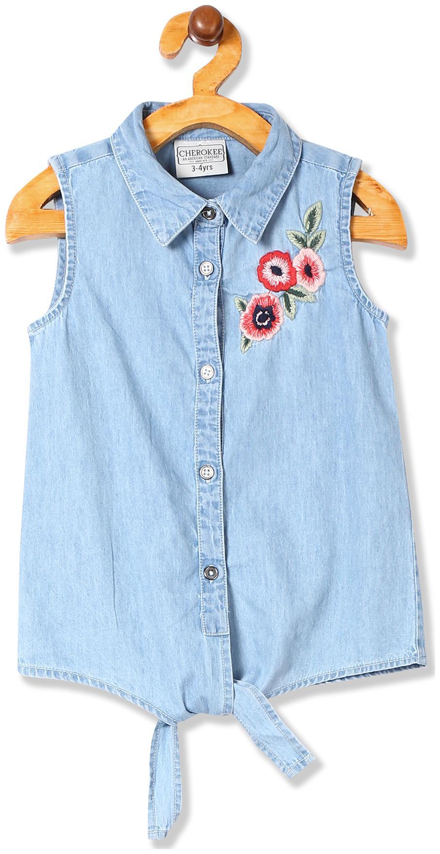 

CHEROKEE Girl Cotton Embellished Top - Blue